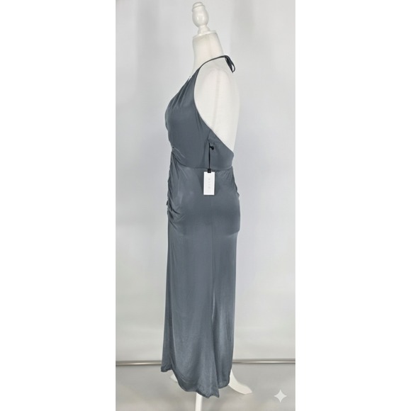 ASTR The Label Toledo Gray Satin Ruched Halter Maxi Dress Womens Sz Large NEW - Picture 5 of 13
